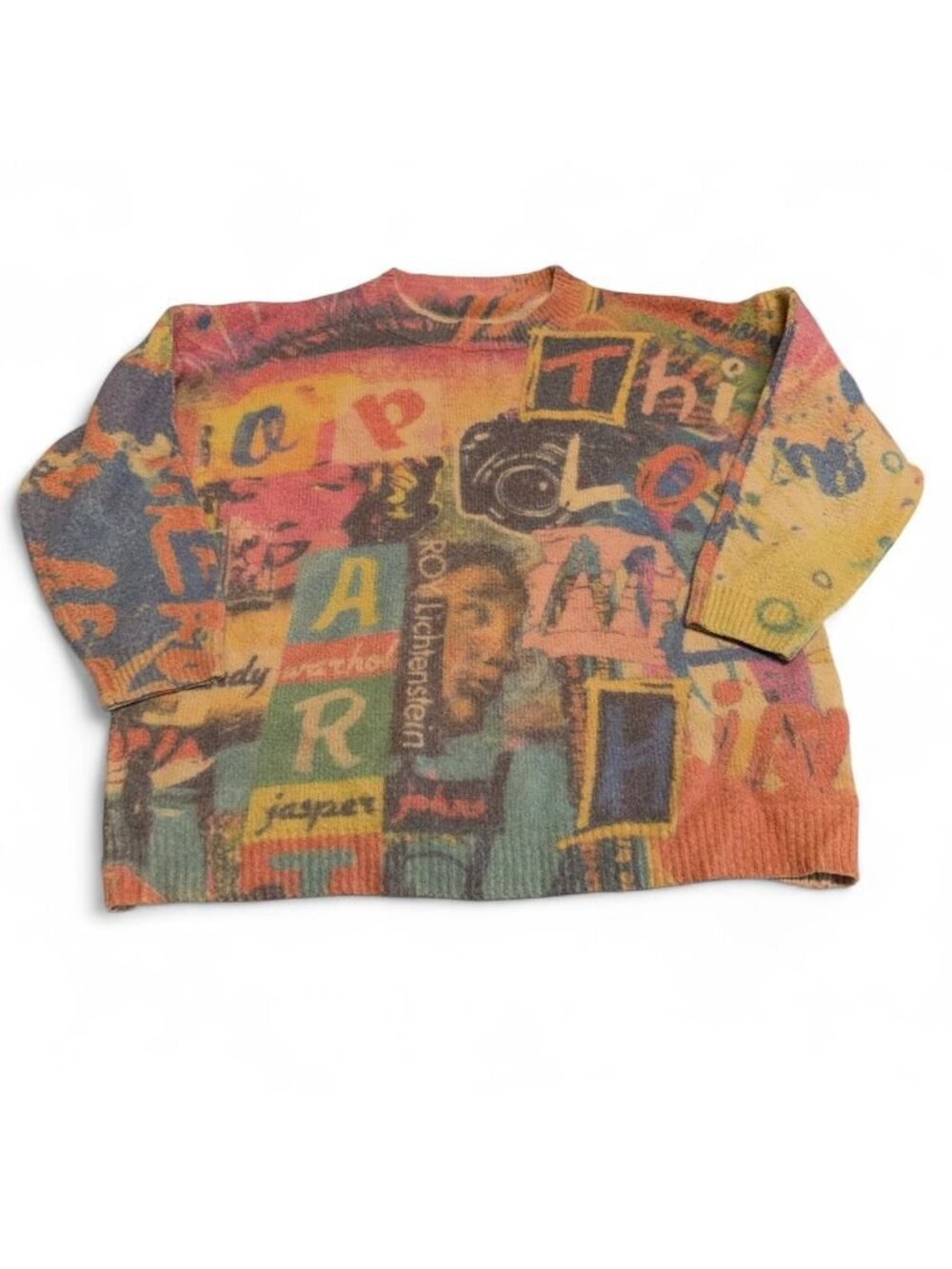Yesno Pop Art Crew Neck Wool Blend Sweater Women's Large Artsy Funky Twee Fall